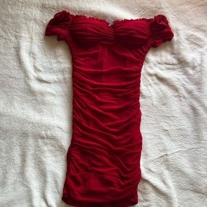 Mini red shoulder less dress